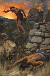 Der Mord an Abel (Farblithografie)