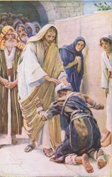Die Heilung des Aussätzigen, Illustration aus Harold Copping Pictures: The Crown Series, ca. 1920er Jahre