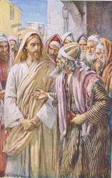 Die Frage der Sadduzäer, Illustration aus Harold Copping Bilder: Die Kronen-Serie, ca. 1920er