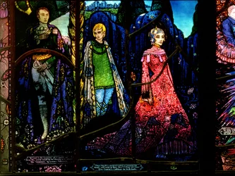 Detail aus dem Genfer Fenster, das The Dreamers von Lennox Robinson (1886-1958) und Countess Cathleen von W.B. Yeats (1865-1939) zeigt