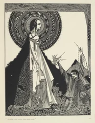 "Ich würde laut ihren Namen rufen.". Illustration von Ligeia, einer Kurzgeschichte. "Ligeia" ist eine Kurzgeschichte von Edgar Allan Poe. Die Geschichte folgt einem namenlosen Erzähler und seiner Frau Ligeia, einer schönen und intelligenten schwarzhaarigen
