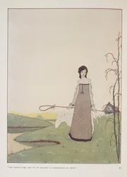 "Sie geht - die Dame meiner Freude - eine Schäferin der Schafe." Illustration für Die Schäferin von Alice Meynell.