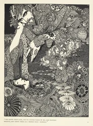 „Die Erde wurde dunkel, und ihre Gestalten zogen an mir vorüber wie huschende Schatten ... Morella.“ Illustration zu der Erzählung „Morella“.