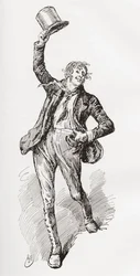 Mark Tapley. Illustration von Harry Furniss für den Charles Dickens Roman Martin Chuzzlewit, aus der Testimonial Edition, veröffentlicht 1910.