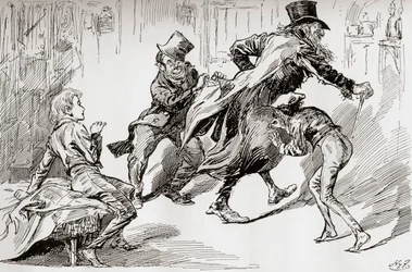 Die Diebesküche. Oliver wird gezeigt, wie es gemacht wird, Illustration aus 