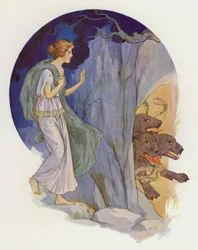 Cerberus, ein schrecklicher Hund mit drei Köpfen