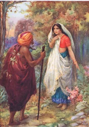 "Darf ich eine Weile an diesem angenehmen Ort ruhen. Aus den Abenteuern von Rama und Sita, Illustration aus 