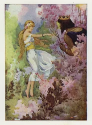 Proserpina tanzt zwischen den Lilien, beobachtet von einem großen König