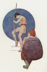 Odysseus beobachtete die Adligen, wie sie nacheinander versuchten, den großen Bogen zu spannen