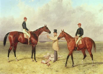 Von links nach rechts: Lord Lyon, Gewinner des Derbys, St. Leger und 2.000 Guineas; Elland, Gewinner der Ascot Gold Vase, im Besitz von Sir R. Sutton, trainiert von James Dover, 1866
