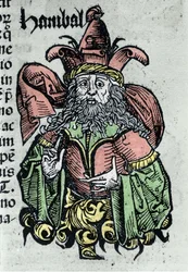 Porträt von Hannibal oder Annibal Barca (247 v. Chr. - 183 v. Chr.), karthagischer General und Staatsmann. Xylographie aus den „Chroniken von Nürnberg“ von Hartmann Schedel