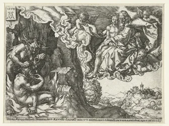 Der reiche Mann in der Hölle sieht Abraham mit Lazarus