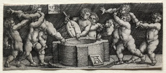 Acht nackte Kinder an einem Brunnen, 1539