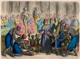 Antikes Rom: Ägyptische Gesandtschaft mit Geschenken vor dem Senat