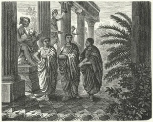 Der römische Kaiser Augustus, Gaius Maecenas und Vergil (Gravur)