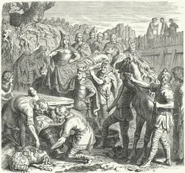 Das Begräbnis von Alarich I., König der Westgoten, im Flussbett des Busento, 410