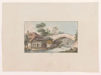 Ansicht eines Hauses bei einer Brücke in Orbe