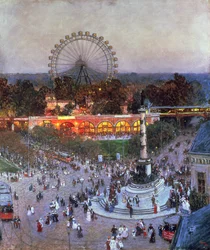 Das Admiral-Tegetthoff-Denkmal am Praterstern mit dem Riesenrad, Wien