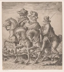 Deutscher, französischer und italienischer Mann zu Pferd