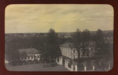 Erster Weltkrieg: die Ukraine in den Jahren 1914-1916 während der Invasion der deutschen Armee. Ansicht einer Stadt