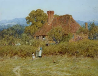 Hütte in Broadham Green, Surrey, im Sonnenuntergang