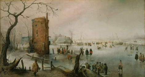 Schlittschuhlaufen in der Nähe einer Stadt