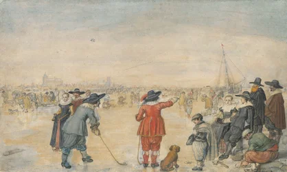 Winterspiele auf dem gefrorenen Fluss Ijssel