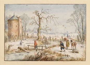 Winterlandschaft mit rundem Turm