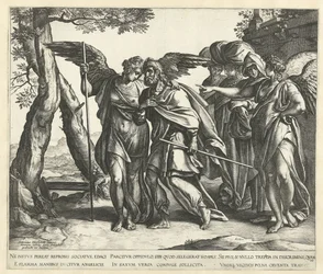 Lot flieht aus Sodom mit seiner Frau und seinen Töchtern