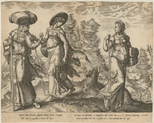 Orpa verlässt Ruth und Naomi [Blatt 1] und Ruth vor Boas auf dem Felde [Blatt 2], Blätter 1 und 2 der Folge "Die Geschichte der Ruth"