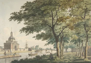 Das Muiderpoort, Amsterdam, vom Plantage aus gesehen