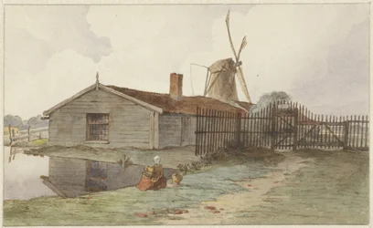 Mühle mit Holzbauten bei Amsterdam