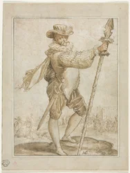 Stehender Offizier mit einem Eberspeer, 1586