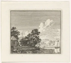 Flusslandschaft mit einem Heuschober