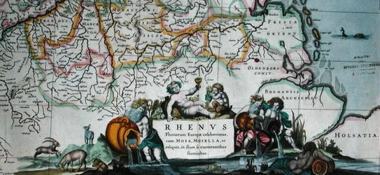 Kartusche einer Karte des Verlaufs des Rheins, aus 