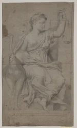 Sitzende Justitia. (Studie nach Figur in der Sala di Costantino, Vatikan, Rom)