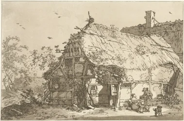 Bauernhof mit einer Familie auf dem Hof