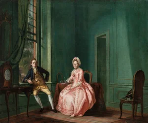 Der Dichter Johannes Nomsz und seine Frau Anna Maria Telghorst in ihrem Wohnzimmer, Amsterdam