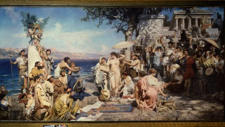 Phryne beim Fest des Poseidon in Eleusis (Griechenland)