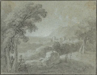 Südliche Hügellandschaft mit einer Stadt in der Ferne