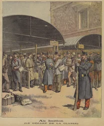 Soldaten auf dem Weg zu ihrem Regiment nach dem Training