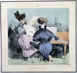 Dilettanten (junge Leute beim Singen und am Klavier) - in "Pariser Skizzen" von Henri Monnier, ed. Delpech, Paris