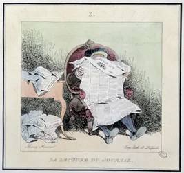 Zeitungslektüre - in "Pariser Skizzen" von Henri Monnier, ed. Delpech, Paris