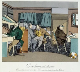 Zehn und eine halbe Stunde: Öffnen von Schubladen und private Gespräche - in "Verwaltungssitten" von Henri Monnier