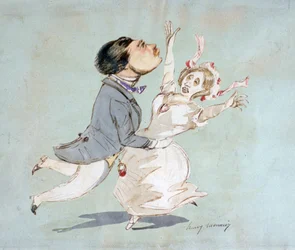 Das Paar. Aquarell von Henri Monnier (1805-1877) französischer Karikaturist