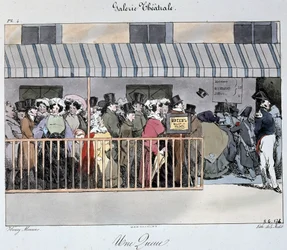 Theatergalerie: eine Warteschlange am Eingang - Zeichnung von Henri Monnier, Carnavalet