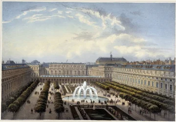 Jardin du Palais-Royal, um 1820 in „Vues de Paris“ von Courvoisier 1827