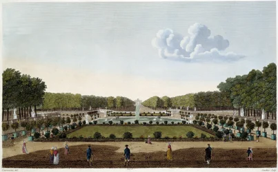 Le Jardin du Luxembourg von der Terrasse des Palais gesehen. Gravur von Courvoisier