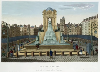 Der Brunnen der Unschuldigen, um 1820 - in „Vues de Paris“ von Courvoisier 1827