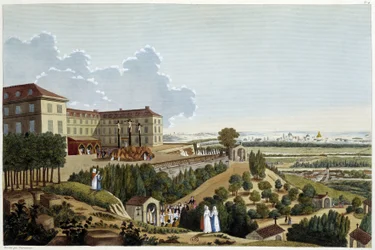 Ansicht von Calvary, während der Feste der Ste Croix, in Suresnes - in „Vues de Paris“ von Courvoisier